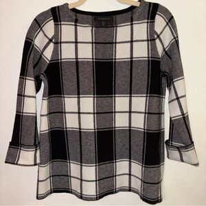 Tahari Black and White Plaid Long Sleeve Sweater Top Size S